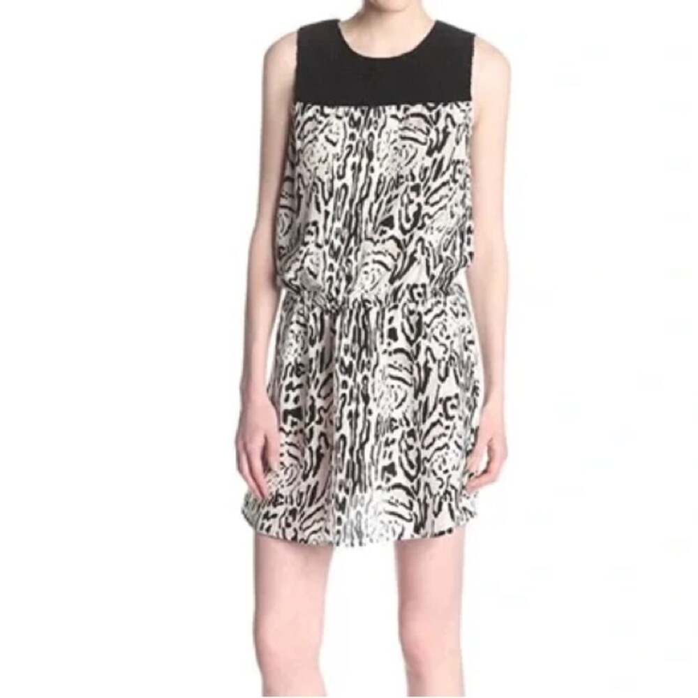 Joie Ocelot Print Blouson Sleeveless Silk Dress Black White Women’s Sz S